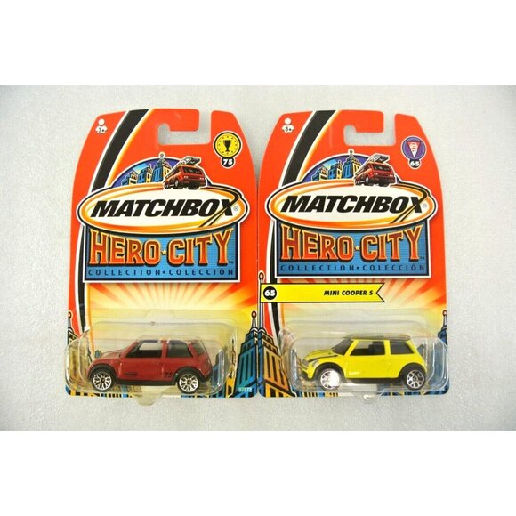 Matchbox Hero City Collection Mini Cooper S Yellow Red Diecast Car Lot of 2 MOC - Picture 1 of 6